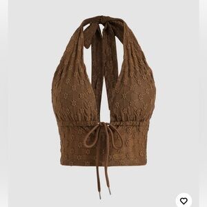 Brown Knotted Halter Tank Top.